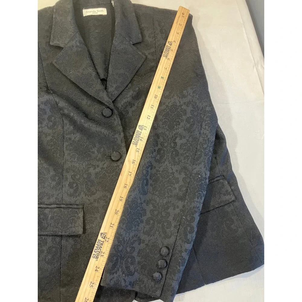 Amanda Smith Womens Black Damask Brocade 2 Piece Skirt Suit‎ Set Size 16 Blazer
